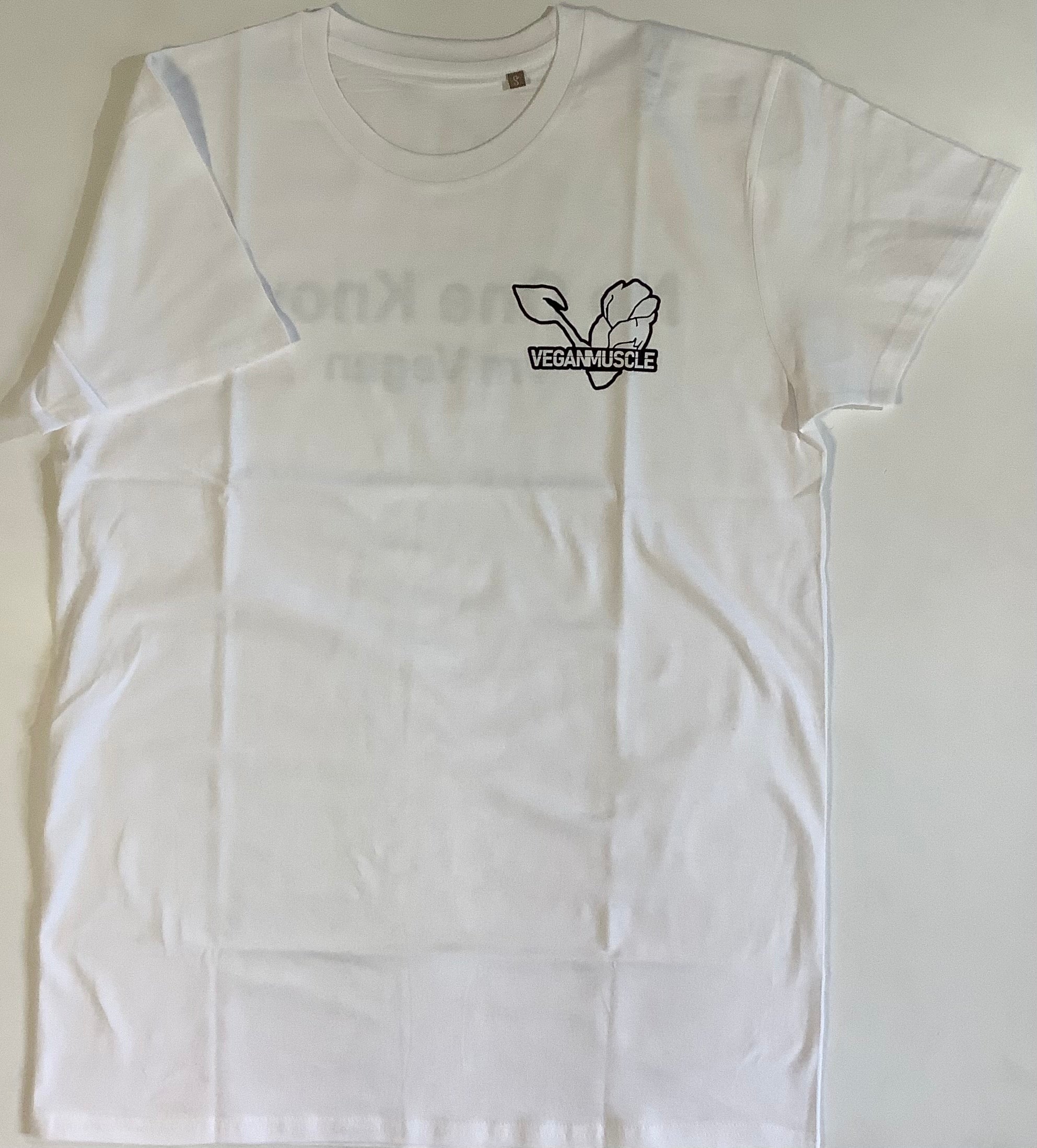 Vegan Muscle Organic T-Shirt – Logo Front, No One Knows Back