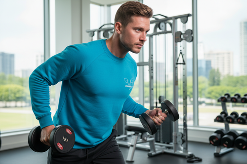 Crew Neck Sweatshirt Blue Veganmuscle - Lifestyle Shot